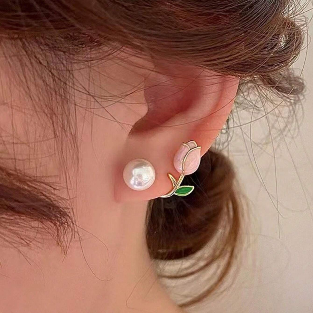 Boucles d'oreilles Perles Tulipes - Boucles d'oreilles perles de fleurs violettes
