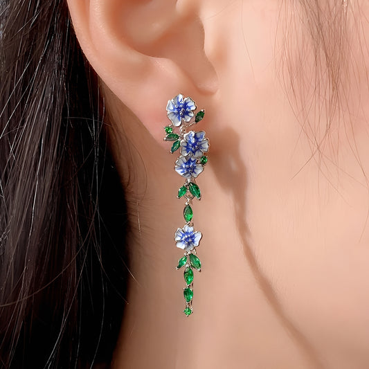 Sophie – Boucles d'Oreilles Chaînes Fleurs Bleues