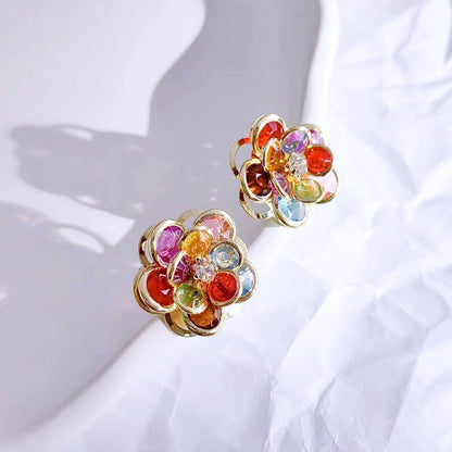 Narella – Boucles d’Oreilles Fleur Artisanale en Cristaux Colorés
