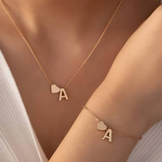 Ensemble de bijoux Initiale Coeur - Ensemble de bijoux Initial Love