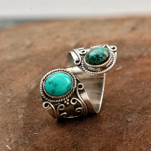 Yara – Bague Ajustable avec Double Turquoise