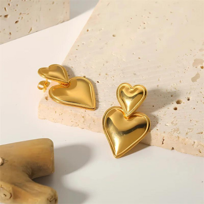 Boucles d'Oreilles Statement Double Cœur