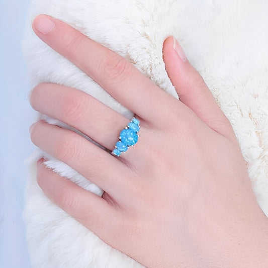 Merly – Bague Opale de Feu Bleue en Argent