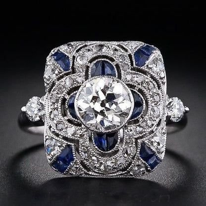 La Étreinte Bleue - Bague Vintage en Argent avec Zircone Étincelante