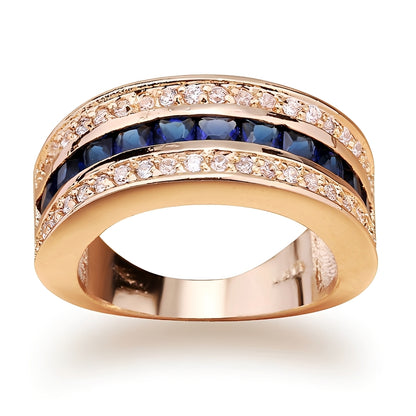 Ronan – Bague Homme Carrée Cristaux & Saphir Doré