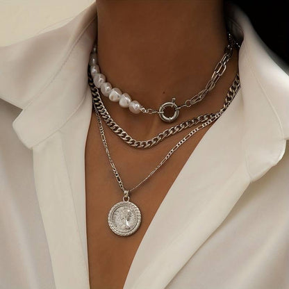 Collier avec pendentifs vintage et perles - Ensemble de 3 pendentifs et collier à perles
