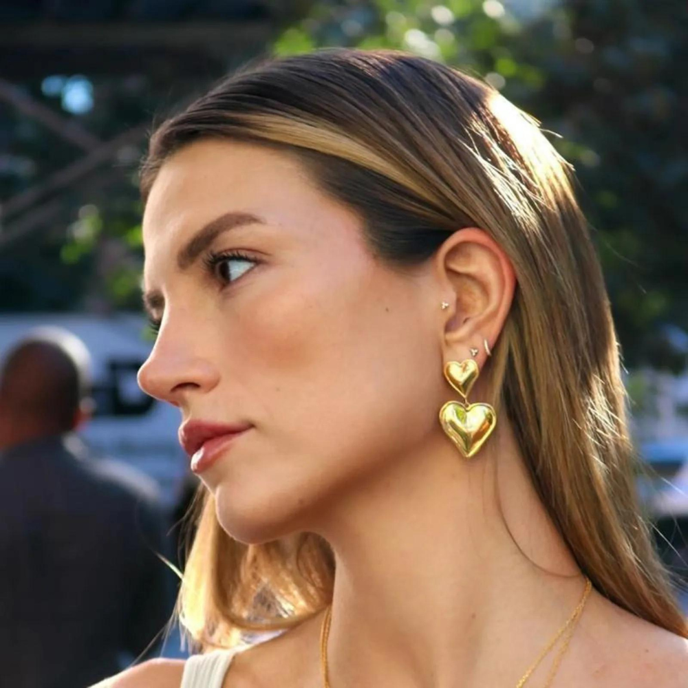 Boucles d'Oreilles Statement Double Cœur