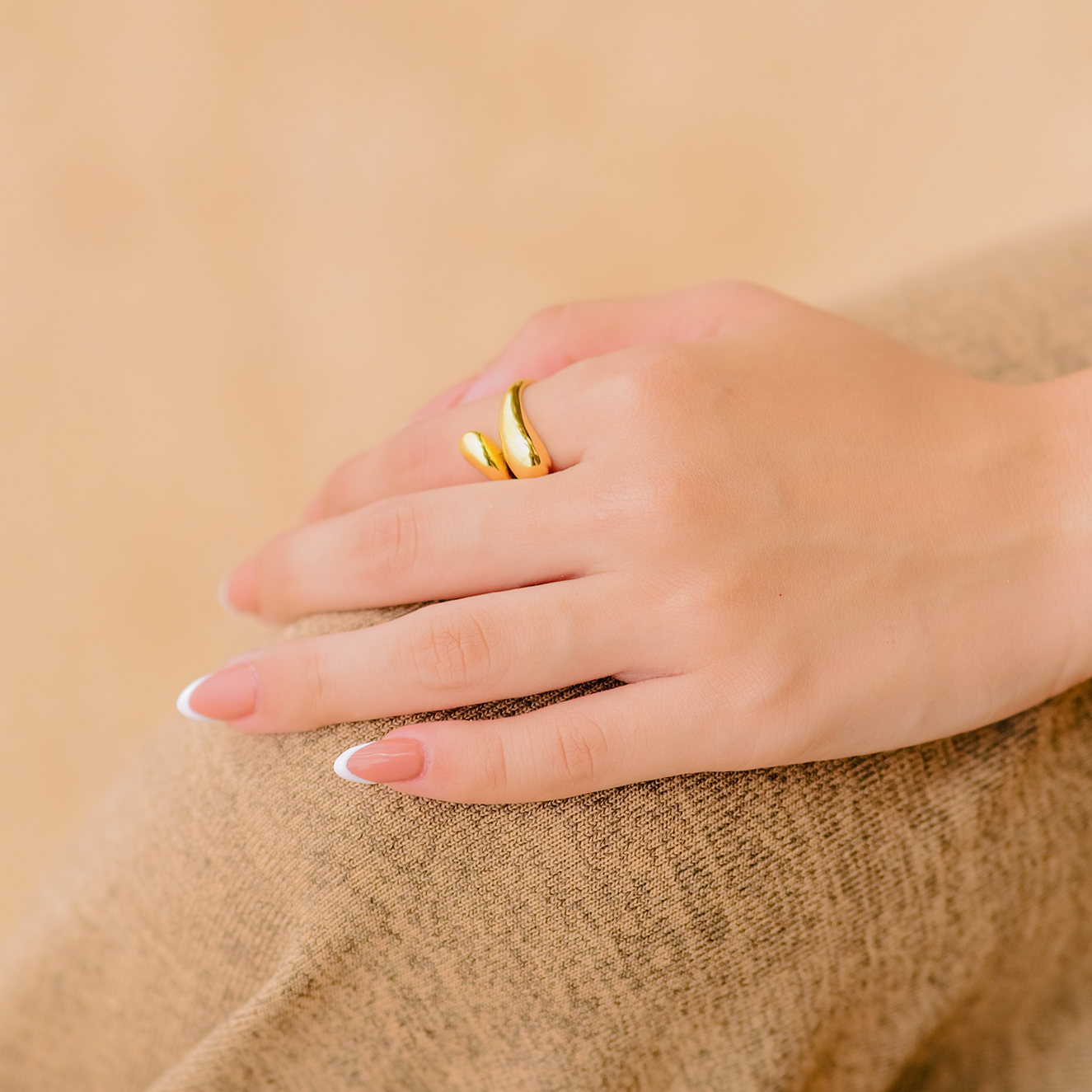 Bague Goutte d'Eau - Anneau Enveloppant Minimaliste