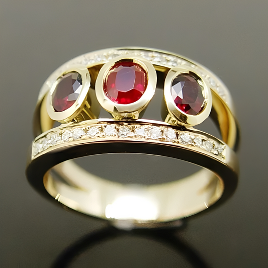 Irene – Bague Vintage en Or avec Cubic Zirconia Rouge