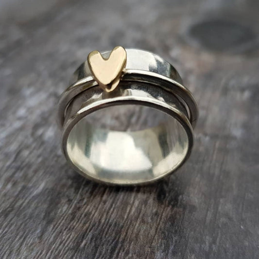 Lanie – Bague Vintage Cœur Doré en Argent