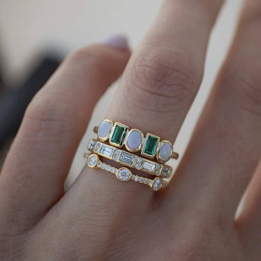 Selene – Bagues Vintage avec Opale Blanche et Verte