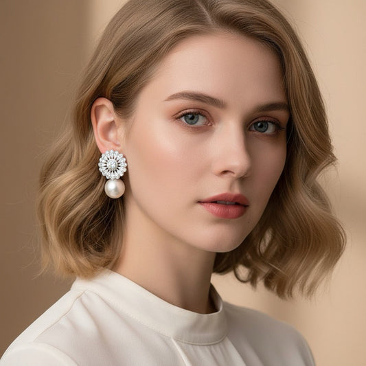Fiona – Boucles d'Oreilles Perle et Zircon pour Femmes