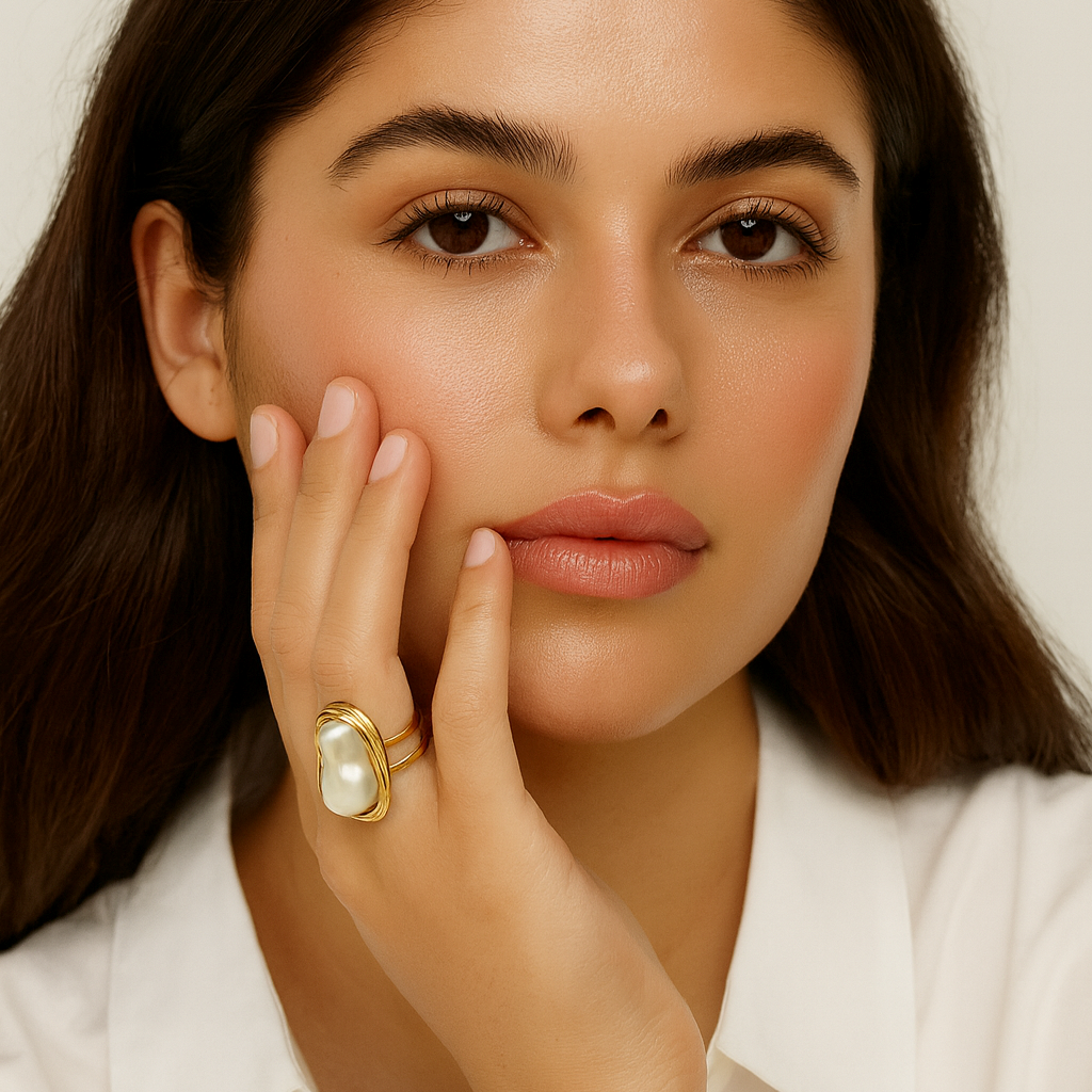 Clemence – Bague Camélia en Or et Perle