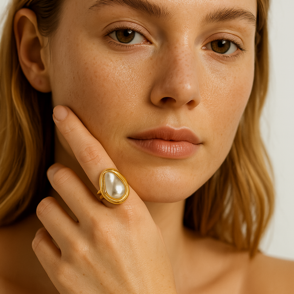 Clemence – Bague Camélia en Or et Perle