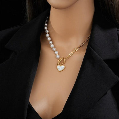 Cyrielle – Collier Cœur Perlé à Fermoir OT