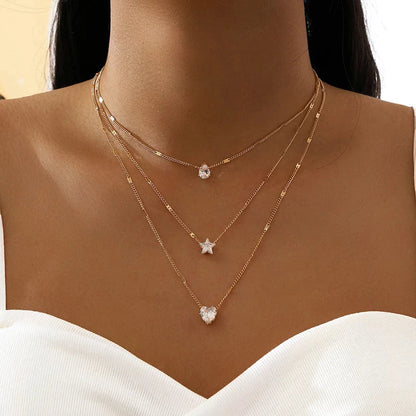 Sally – Collier Doré Trois Pendentifs Zirconia