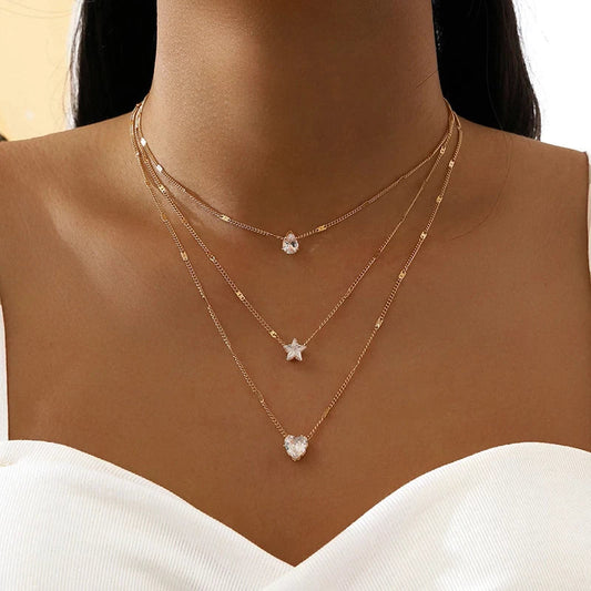 Sally – Collier Doré Trois Pendentifs Zirconia