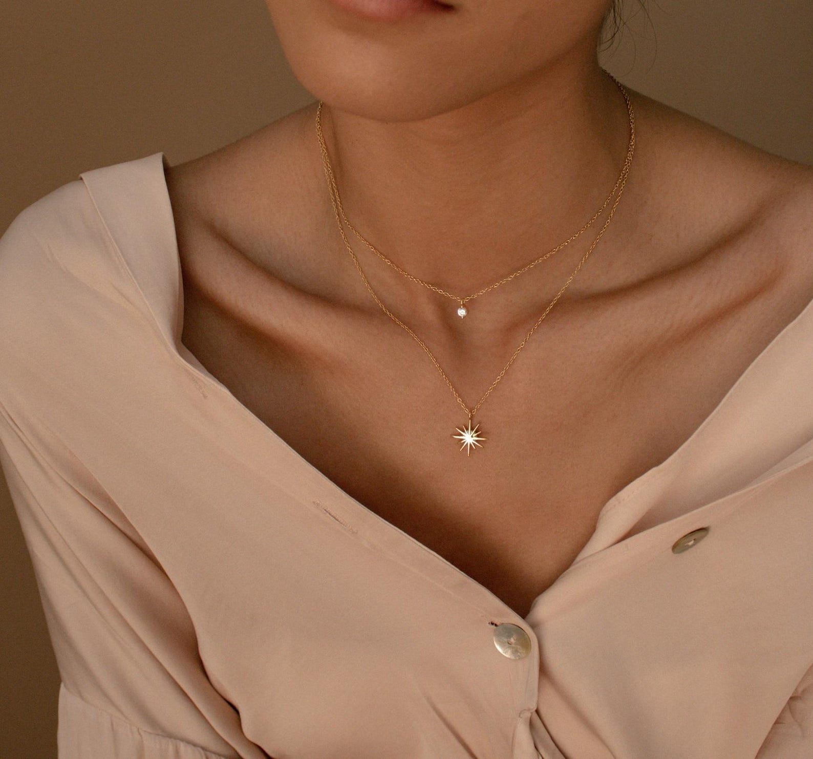Collier Étoile Pavé – Chaîne Dorée