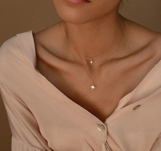 Collier Étoile Pavé – Chaîne Dorée
