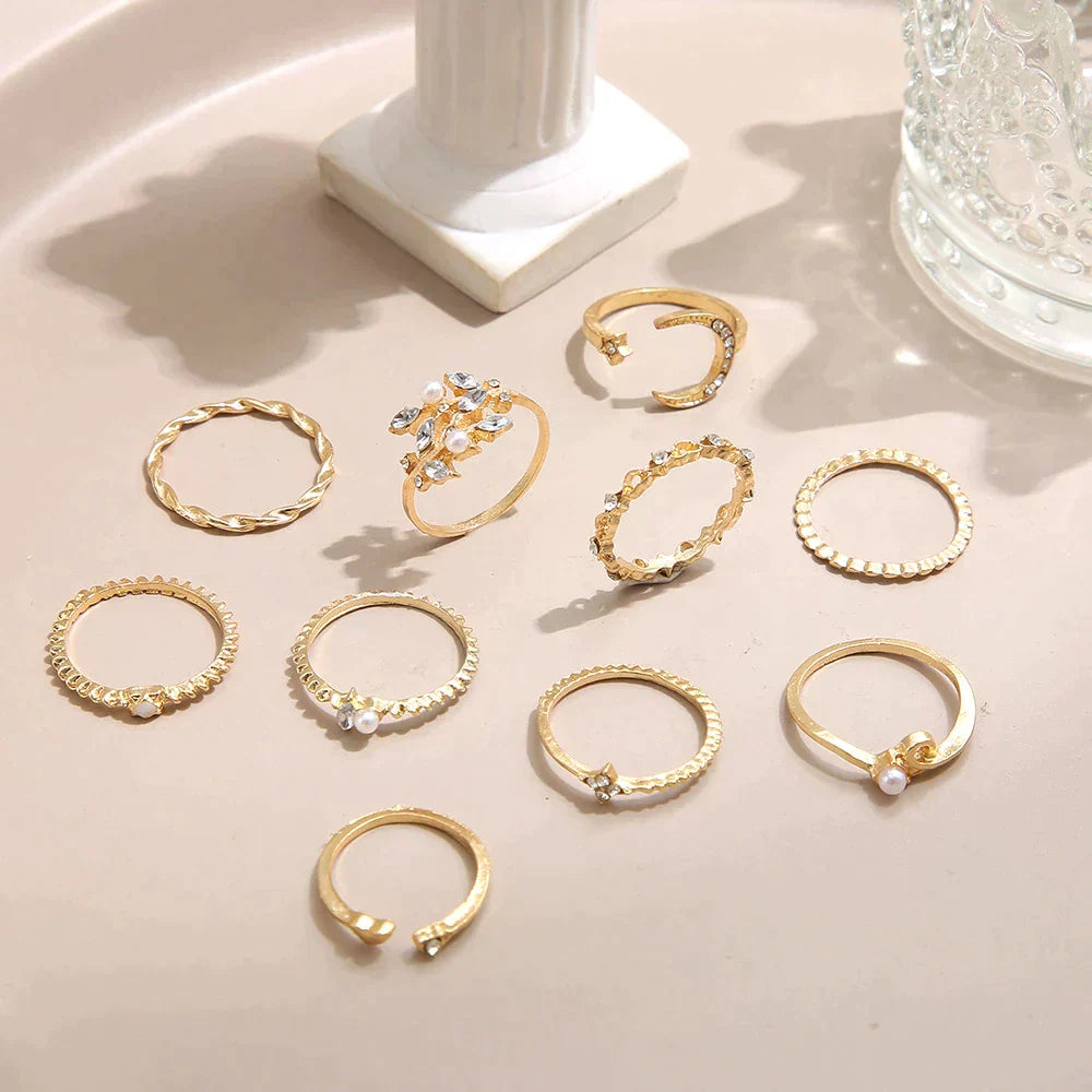 Anne – Lot de 10 Bagues Bohèmes Dorées et Argentées