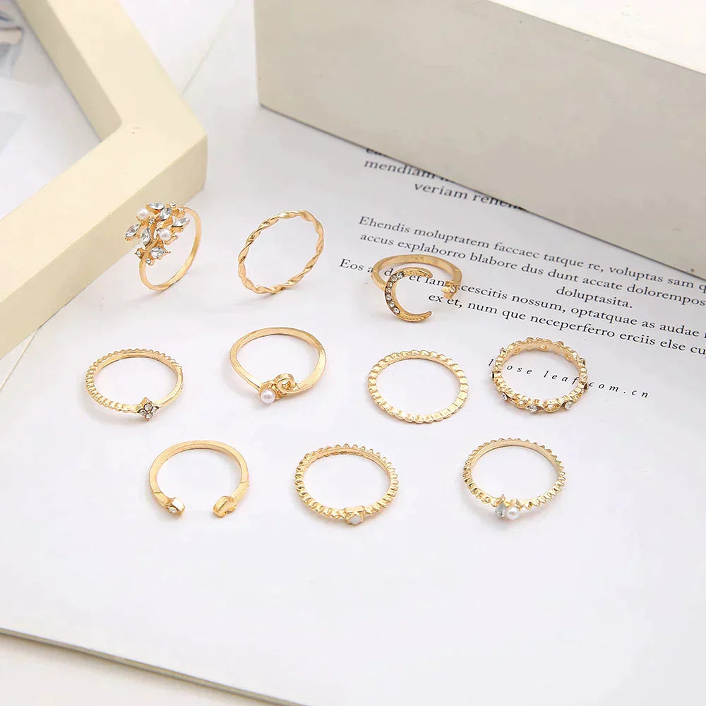 Anne – Lot de 10 Bagues Bohèmes Dorées et Argentées