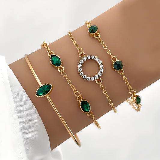 Maelis – Pack de Bracelets Ornés de Cristaux Verts