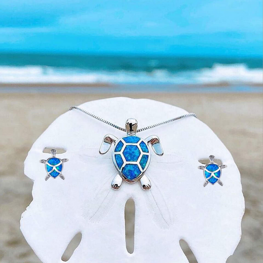 Kailea – Parure Tortue en Opale et Argent (Collier + Boucles d’Oreilles)