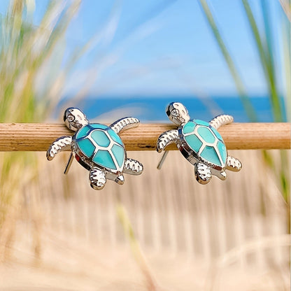 Ruffa – Boucles d'Oreilles Tortue de Mer en Opale et Argent