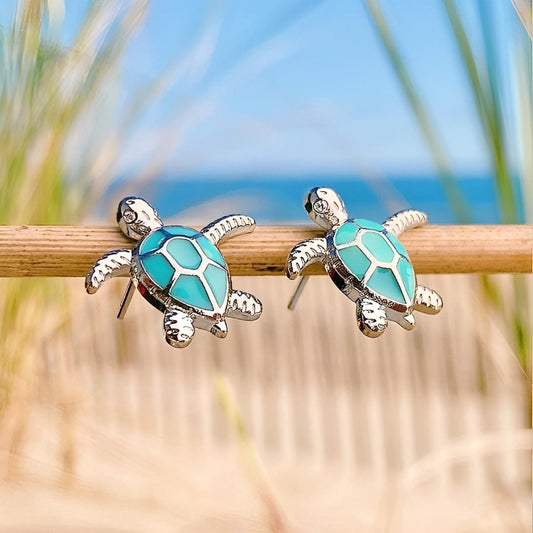 Marina – Boucles d'oreilles Tortue de Mer en Argent avec Opale
