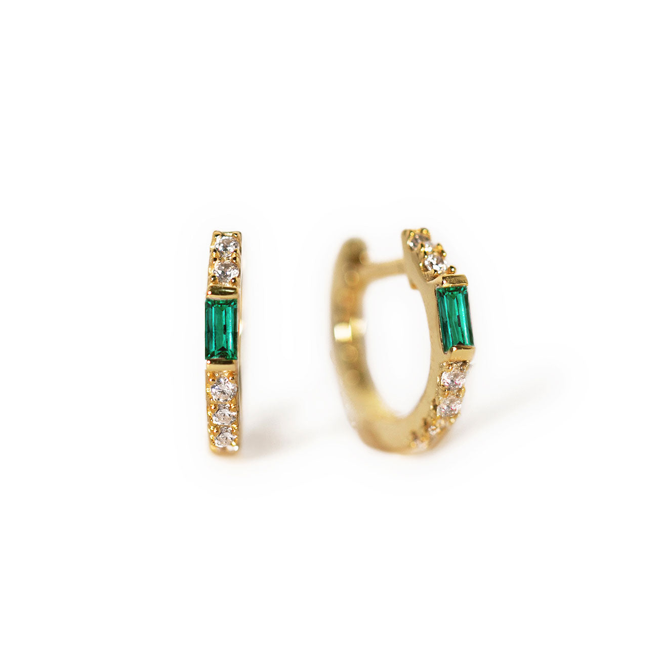 Bague Huggie en Baguette en Pierre Précieuse (Émeraude)