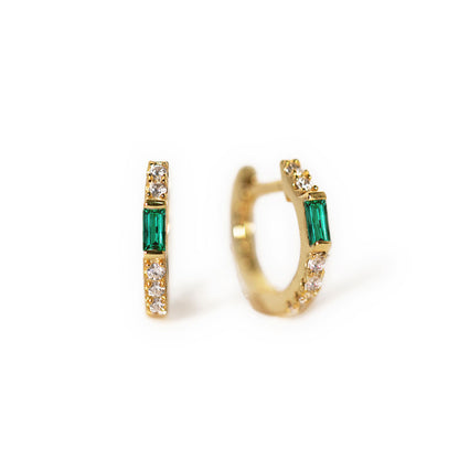 Bague Huggie en Baguette en Pierre Précieuse (Émeraude)