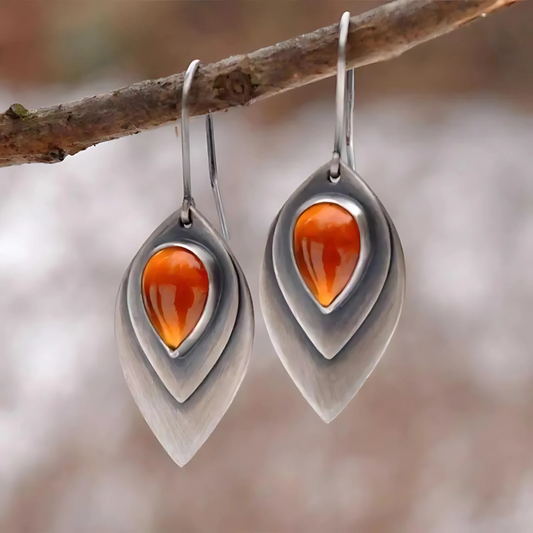 Inès – Boucles d’Oreilles Vintage en Pierre Orange et Argent Sterling