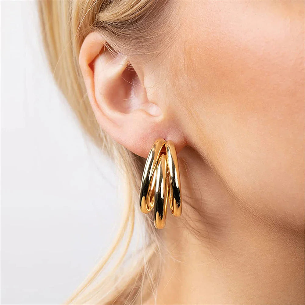 Boucles d'oreilles Triple Anneaux - 3 Anneaux en Or