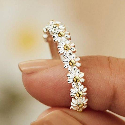 Flavia – Bague Marguerite Ajustable en Argent Émaillé