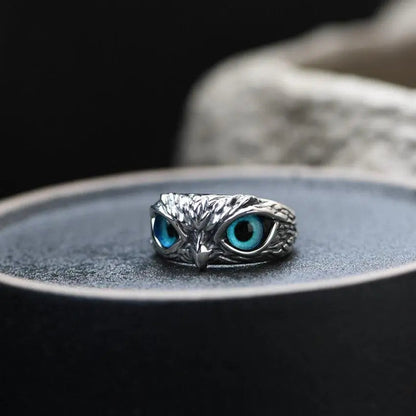 Lucky Owl – Bague en Argent Fait Main avec Étincelle d'Opale