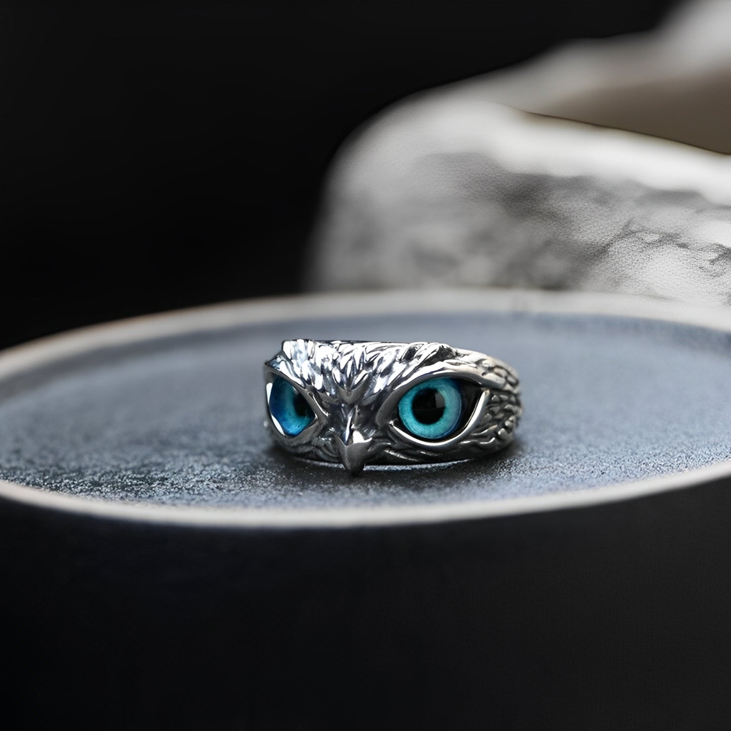 Niva – Bague Chouette Porte-Bonheur Ajustable en Argent et Opale