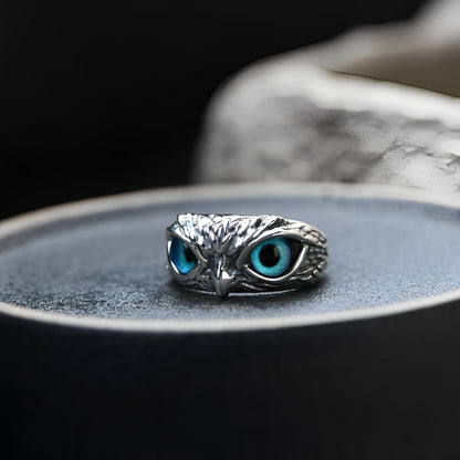 Niva – Bague Chouette Porte-Bonheur Ajustable en Argent et Opale
