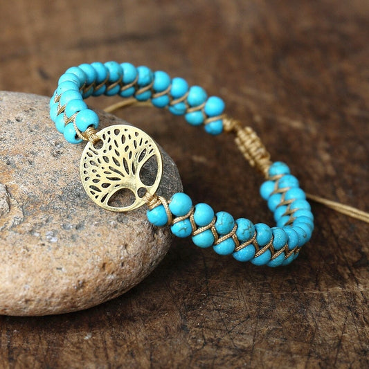 Nahla – Bracelet Arbre de Vie en Pierre Turquoise Fait Main
