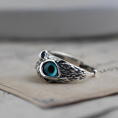 Niva – Bague Chouette Porte-Bonheur Ajustable en Argent et Opale