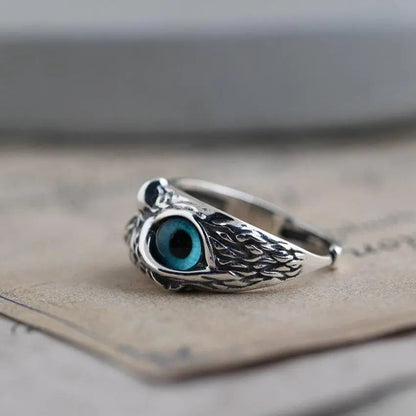 Lucky Owl – Bague en Argent Fait Main avec Étincelle d'Opale