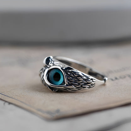 Diane – Bague Ajustable Hibou Argent & Opale