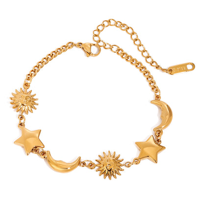 Celina – Bracelet Pendentifs Étoile, Lune et Soleil Doré