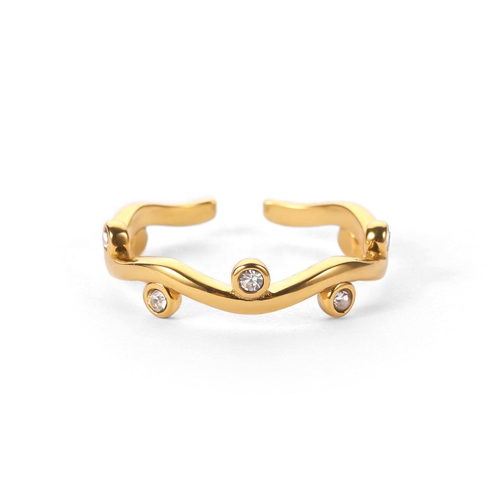 Willow – Bague Feuille Dorée à Zirconia Ajustable
