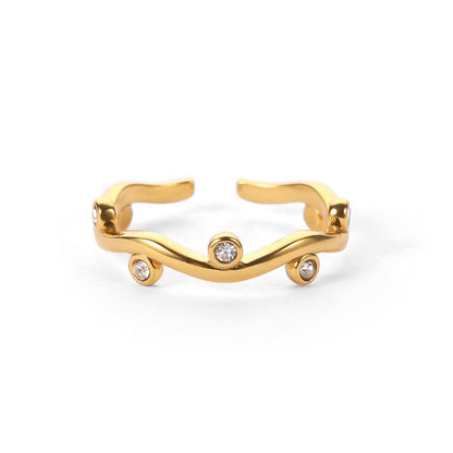 Willow – Bague Feuille Dorée à Zirconia Ajustable
