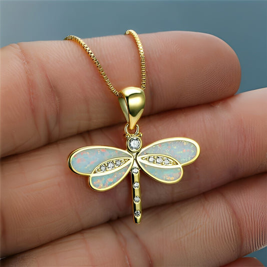 Priya – Collier Libellule Doré avec Opale