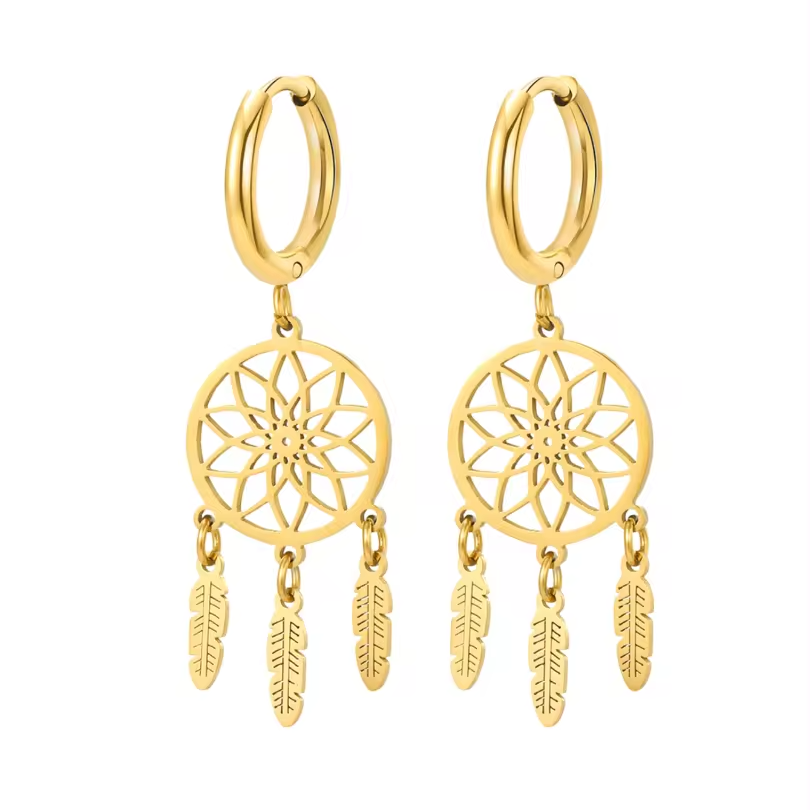 Carla – Boucles d’Oreilles Dorées à Pendentif Attrape-Rêves
