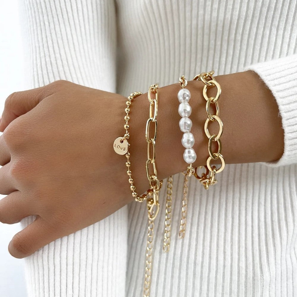 Bracelet perlé doré 3 pièces - grand ensemble de chaînes