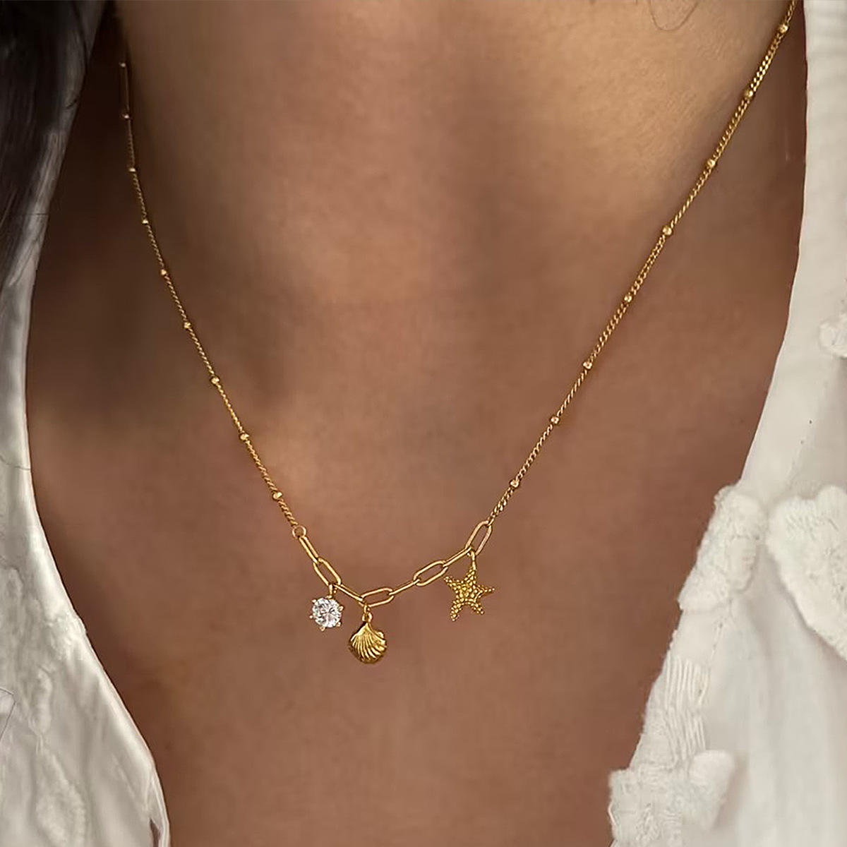 Coralie – Collier Pendentif Étoile de Mer Martelée