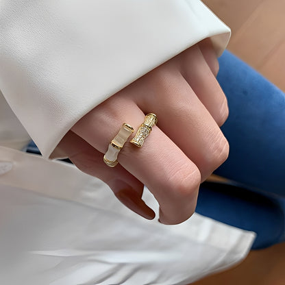 Lysiane – Bague Réglable en Forme de Bambou en Or