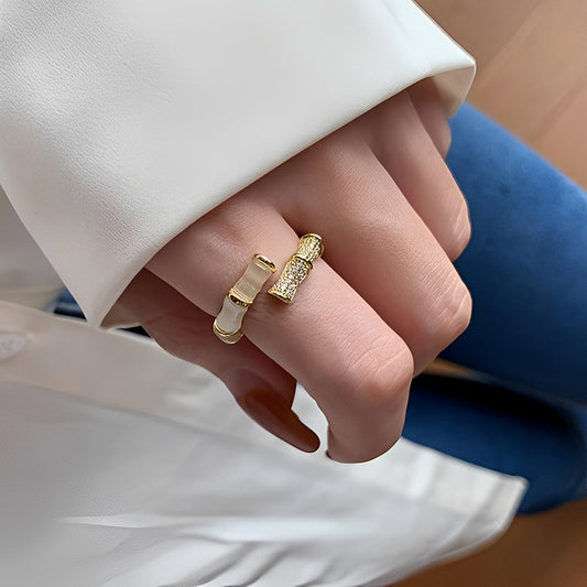 Lysiane – Bague Réglable en Forme de Bambou en Or